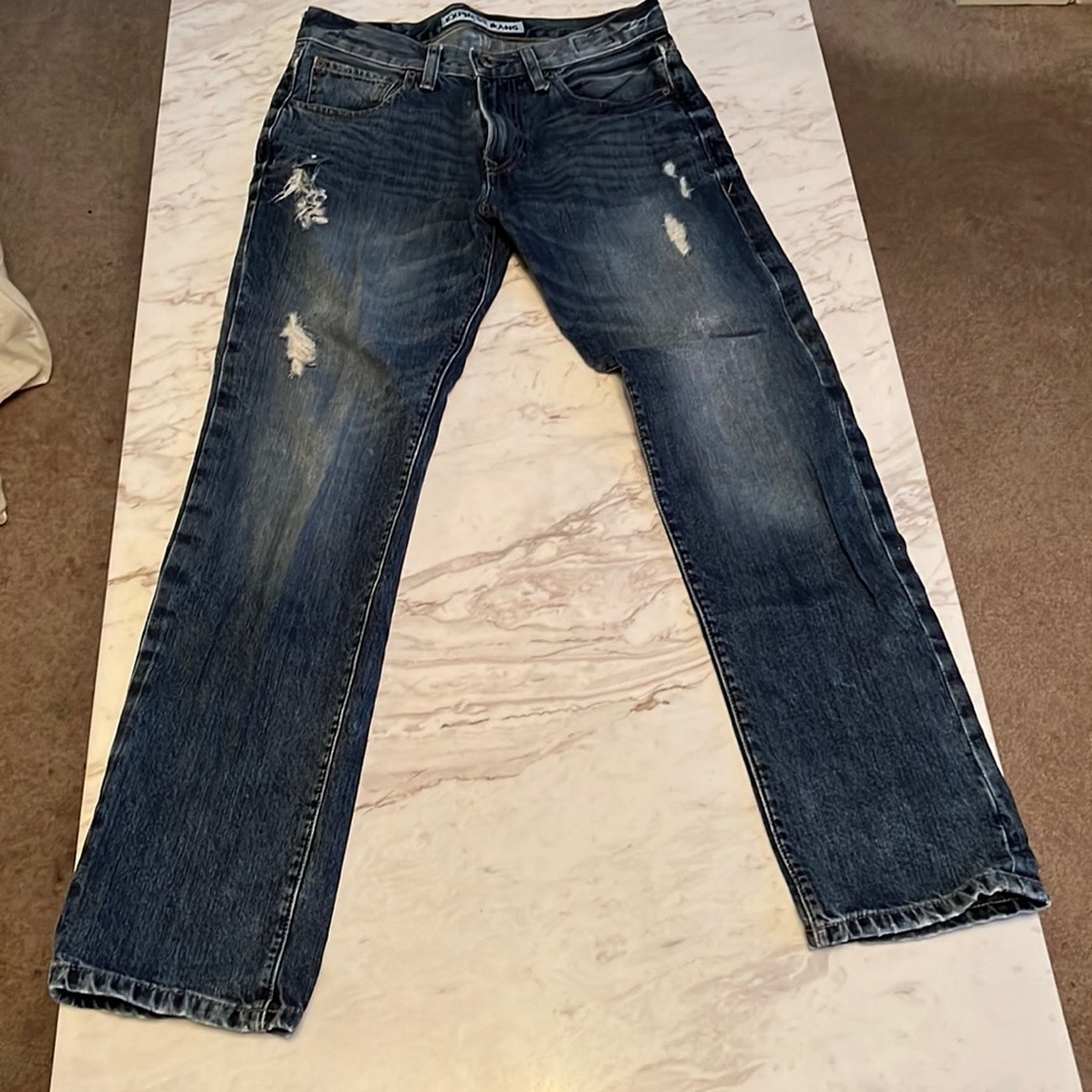 Express 30 x 32 slim straight fit.  Distressed in perfect condition.